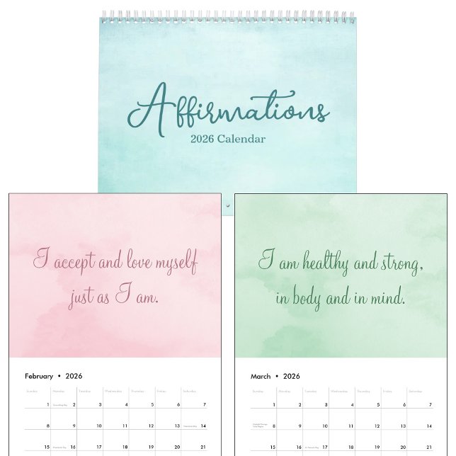 Inspirational Affirmations Quotes Watercolor 2026 Calendar (Creator Uploaded)