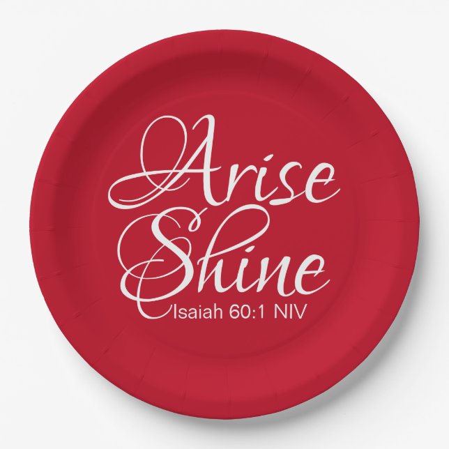 Inspirational Arise and Shine Faith Christmas Red Paper Plate (Front)