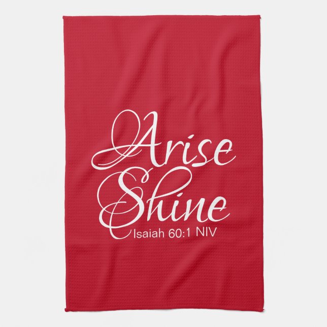Inspirational Arise and Shine Faith Christmas Red Tea Towel (Vertical)