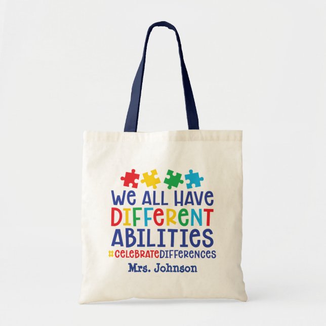 Inspirational Autism Teacher Personalised Tote Bag (Front)