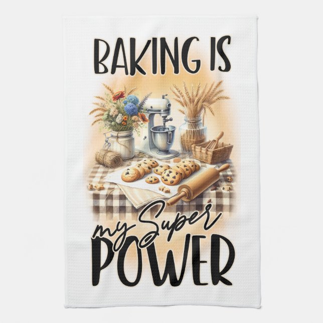 Inspirational Baking Is My Superpower Tea Towel (Vertical)
