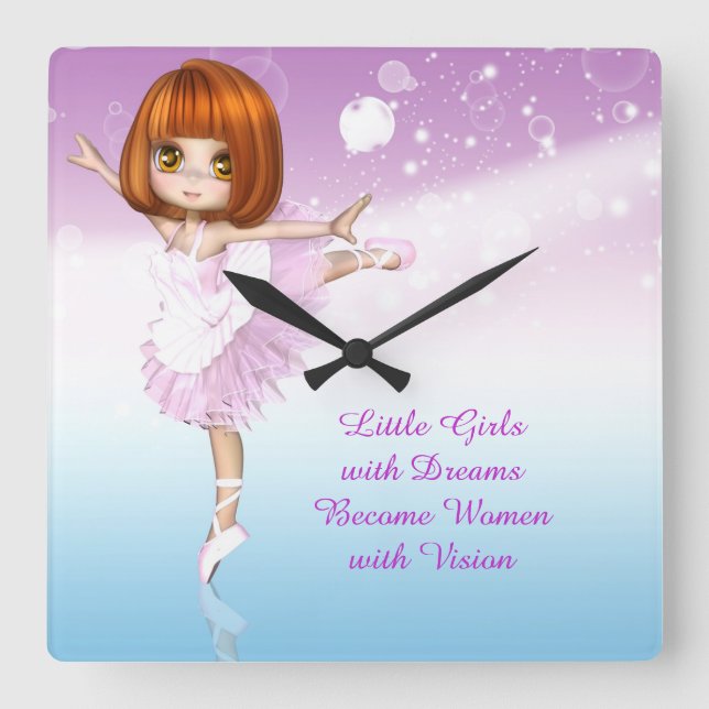 Inspirational Ballerina Little Girls Dream Quote Square Wall Clock (Front)