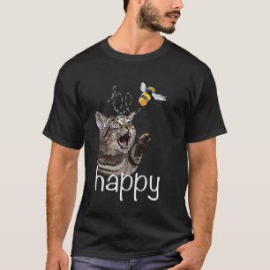 Inspirational Be Happy Cat Funny Kitten Bee Animal T-Shirt