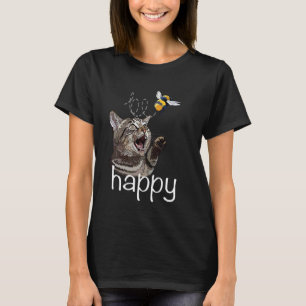 Inspirational Be Happy Cat Funny Kitten Bee Animal T-Shirt