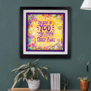 Inspirational Because of You Yellow Classroom Poster