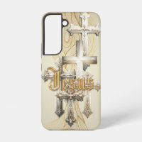 Inspirational Bible Beige/Grey Cross Gold Jesus