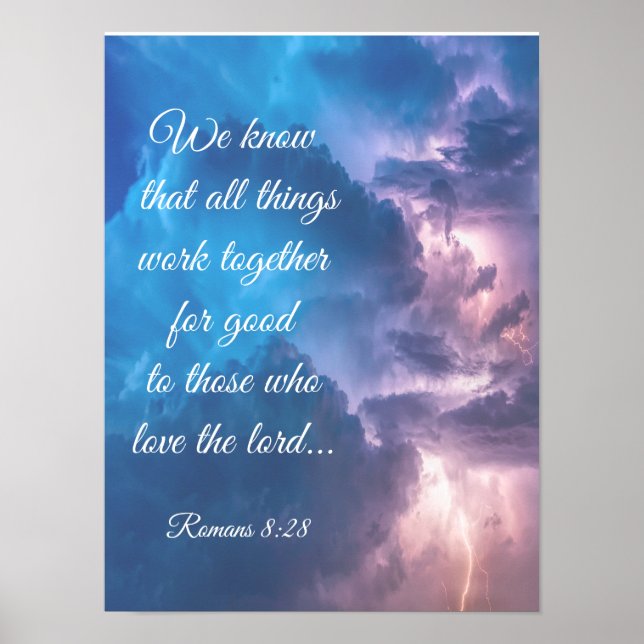 Inspirational Bible Romans 8:28 Quote Thunderstorm Poster (Front)