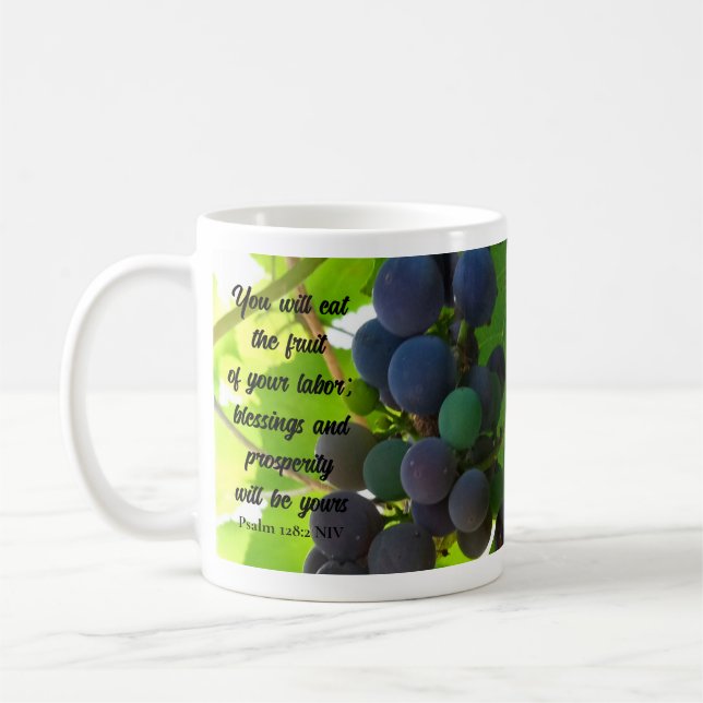 Inspirational Bible Verse Blessings Purple Grapes Coffee Mug (Left)