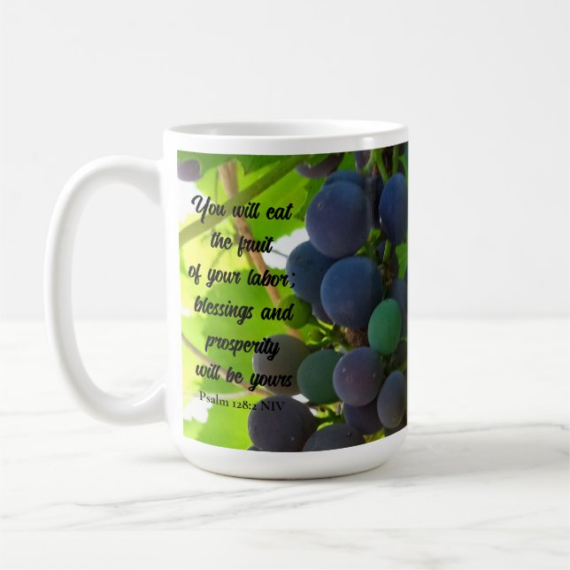 Inspirational Bible Verse Blessings Purple Grapes Coffee Mug (Left)