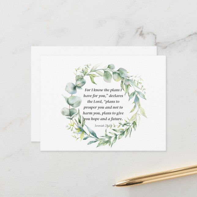 Inspirational Bible Verse Jeremiah 29:11 Postcard (Front/Back In Situ)