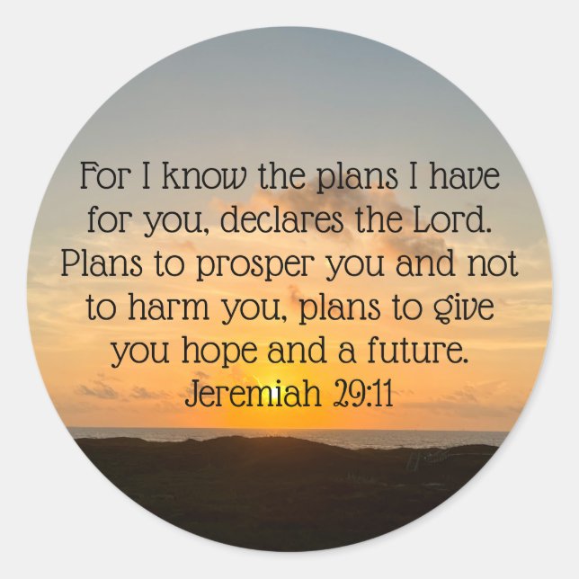 Inspirational Bible Verse Jeremiah 29:11 Sunrise Classic Round Sticker (Front)