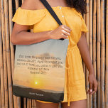 Inspirational Bible Verse Jeremiah 29:11 Sunrise Tote Bag<br><div class="desc">For I know the plans I have for you, declares the Lord. Plans to prosper you and not to harm you, plans to give you hope and a future. Jeremiah 29:11 bible verse on a beautiful ocean sunrise photography gift with your personalised name. This custom inspirational quote tote bag features...</div>