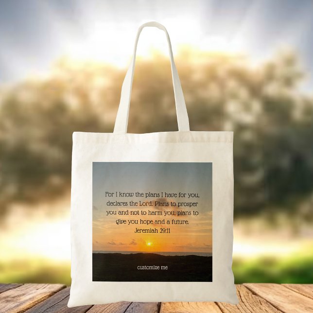 Inspirational Bible Verse Jeremiah 29:11 Sunset Tote Bag (Creator Uploaded)