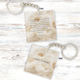 Inspirational Bible Verse John 15 White Roses  Key Ring