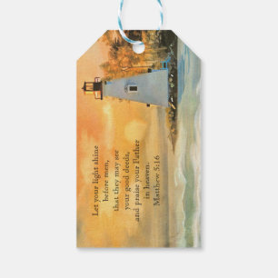 Inspirational Bible Verse Lighthouse Sunset Gift Tags