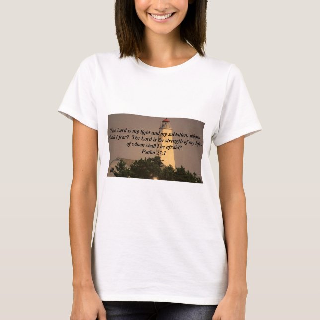 Inspirational Bible Verse on Lighthouse photo T-Shirt (Front)