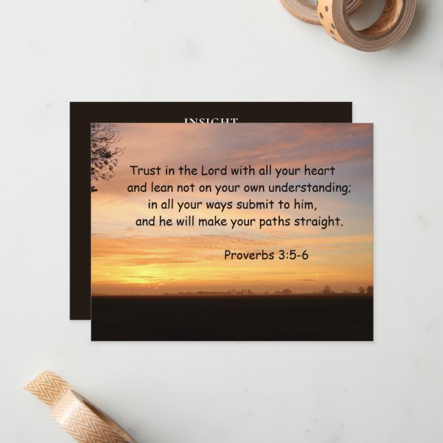 Inspirational Bible Verse Proverbs 3:5-6 Church  Card (Front/Back In Situ)
