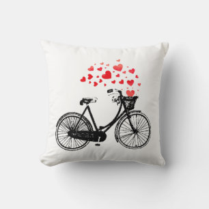 Inspirational Bike with Love Hearts Vintage Cushion