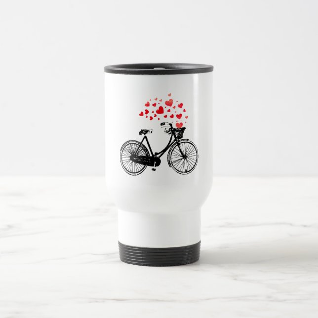 Inspirational Bike with Love Hearts Vintage Travel Mug (Center)