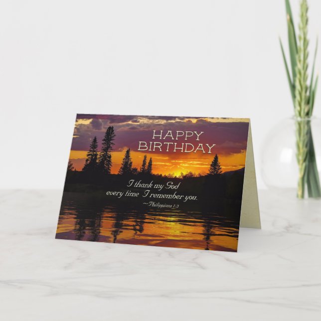 Inspirational Birthday Philippians 1:2-3 Sunset. Card (Front)