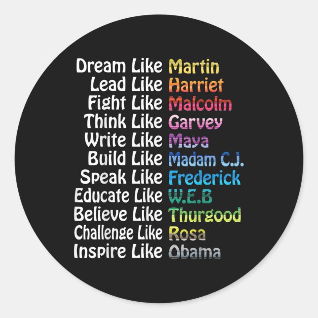 Inspirational Black History Influential Leaders Ma Classic Round Sticker (Front)