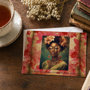 Inspirational Black Woman Vintage Floral Portrait Postcard