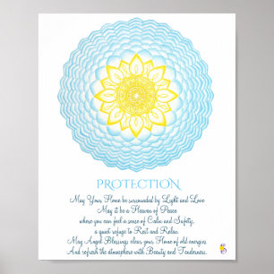 Inspirational Blue Yellow Mandala Sacred Geometry Poster