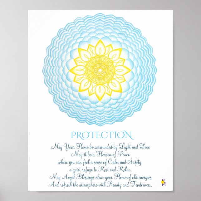 Inspirational Blue Yellow Mandala Sacred Geometry Poster (Front)