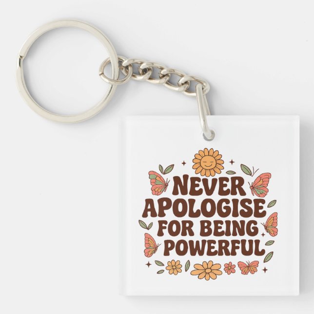 Inspirational Boho Butterfly Flowers, on back Key Ring (Front)