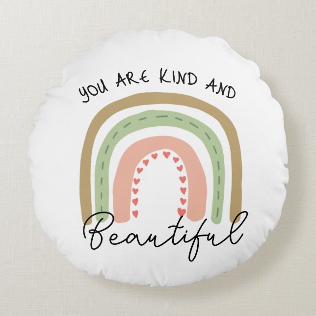 Inspirational Boho Rainbow Quote You Are Kind Round Cushion (Front)