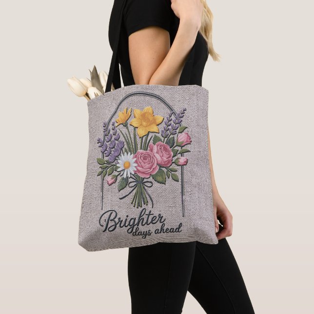 Inspirational Brighter Days Head Quote/Sublimation Tote Bag (Close Up)