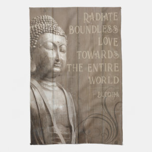 Inspirational Buddha Art Faux Wood Buddhist Quote Tea Towel