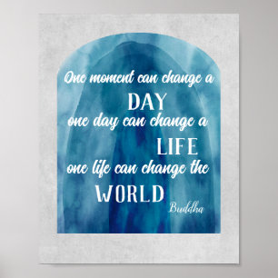 inspirational Buddha quote blue and grey watercolo Poster