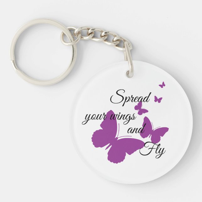 Inspirational Butterfly Custom Message Key Ring (Front)