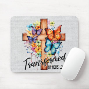 Inspirational Butterfly/Floral Cross Scripture Mouse Mat
