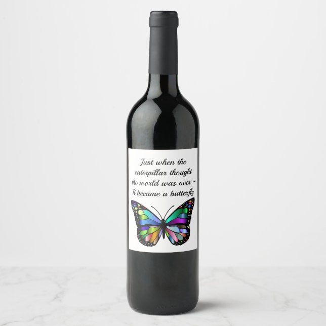 Inspirational Butterfly Quote Elegant Hopeful  Wine Label (Front)