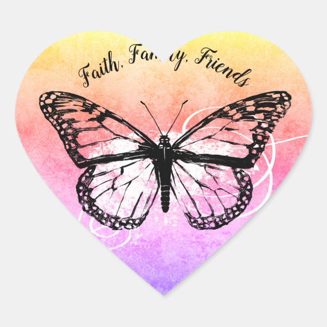 Inspirational Butterfly Rainbow Faith Friends Heart Sticker (Front)