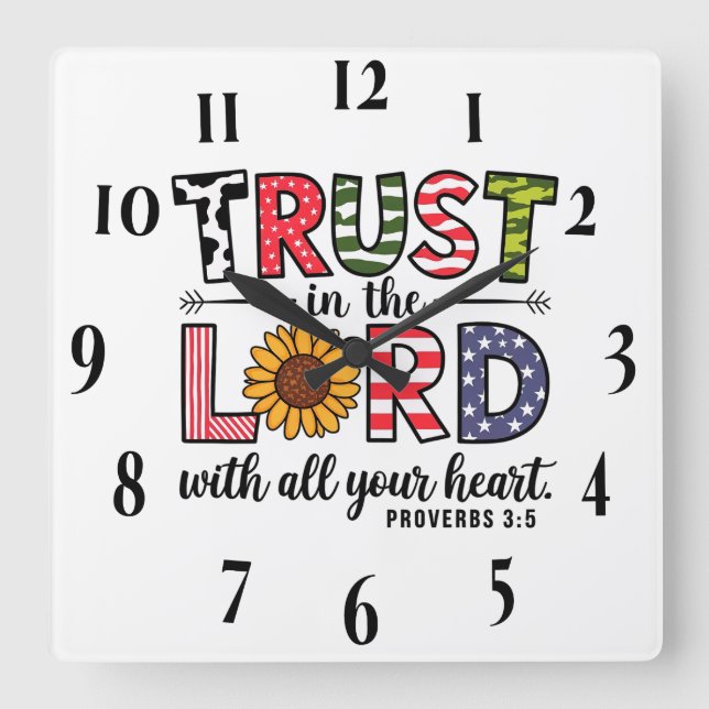 Inspirational Christian Bible Verse Square Wall Clock (Front)