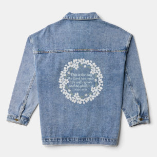 Inspirational Christian Psalm Rejoice Floral Kids Denim Jacket