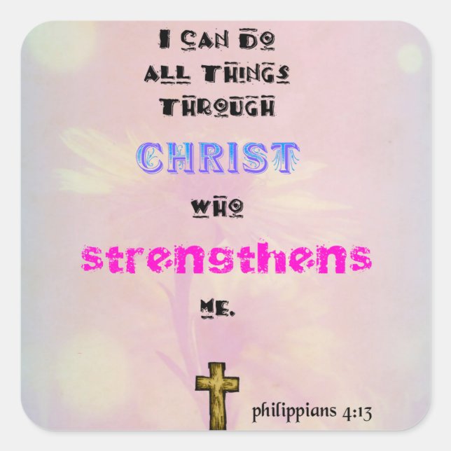 Inspirational Christian Scripture Quote Typography Square Sticker (Front)