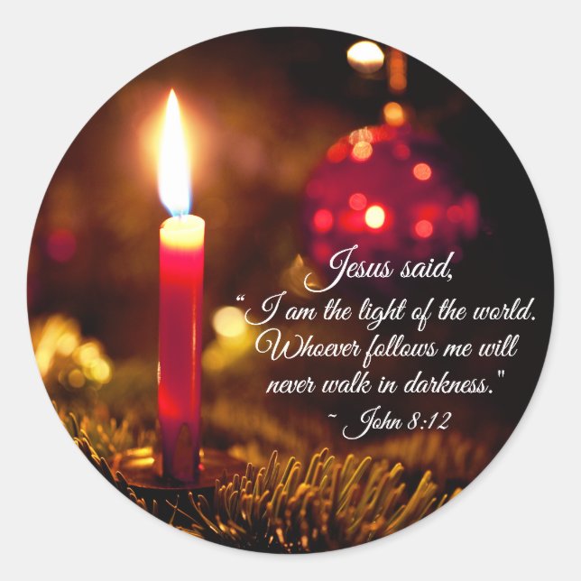 Inspirational Christmas Bible Verse John 8:12 Classic Round Sticker (Front)