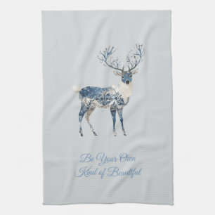 Inspirational Christmas Blue White Chic Deer Fox Tea Towel