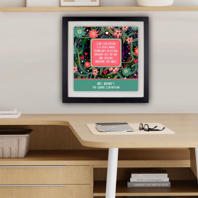 Inspirational Class Quote Teacher Pretty Floral Poster (Personalized teacher classroom Poster by Inspirivity)