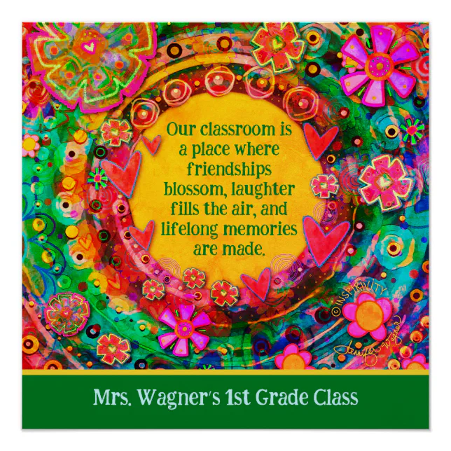 Inspirational Classroom Quote Personalised Floral Poster | Zazzle