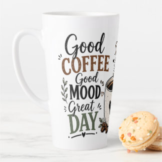 Inspirational Coffee Quote Black Handle Ceramic Latte Mug