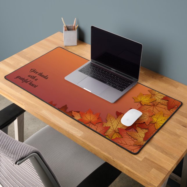 Inspirational Custom Text Fall Leaves Desk Mat (Office 2)