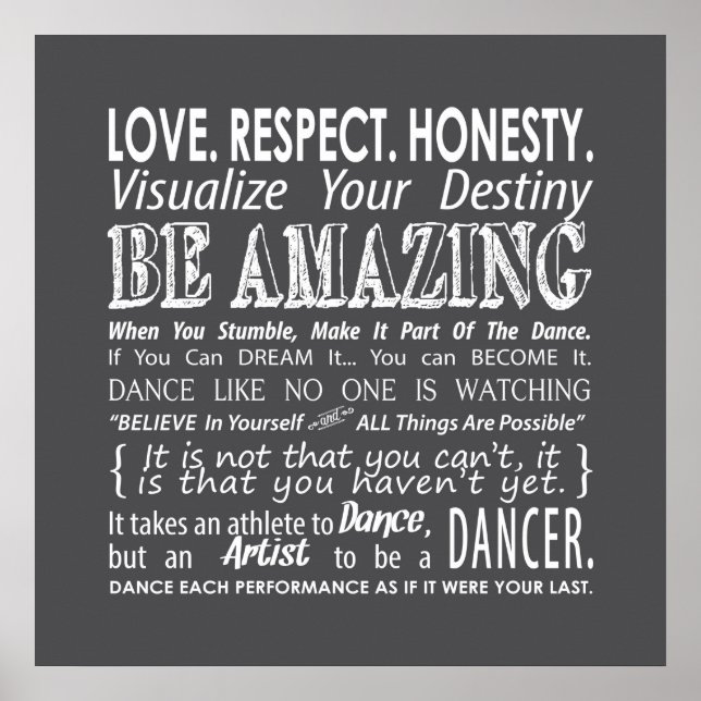 Inspirational Dance Quotes Poster- Grey Poster (Front)