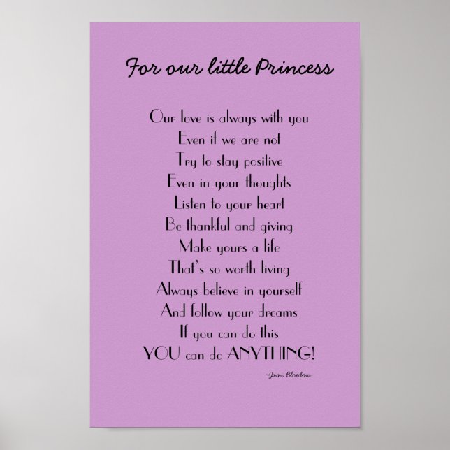 Inspirational Daughter poem from Parents Poster (Front)