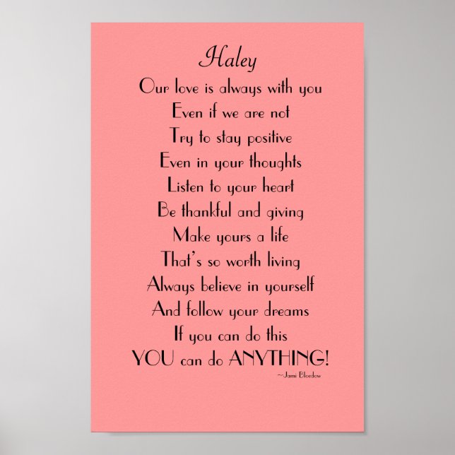 Inspirational Daughter poem from Parents Poster (Front)