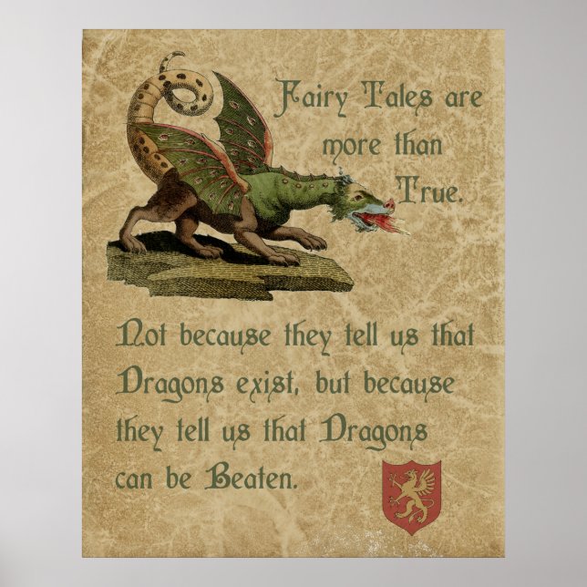 Inspirational Dragon Quote Antique Parchment Poster (Front)